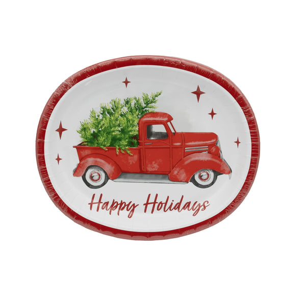 Holiday Time 10" x 12" Oval Disposable Christmas Plates, Red Truck  (8ct.)