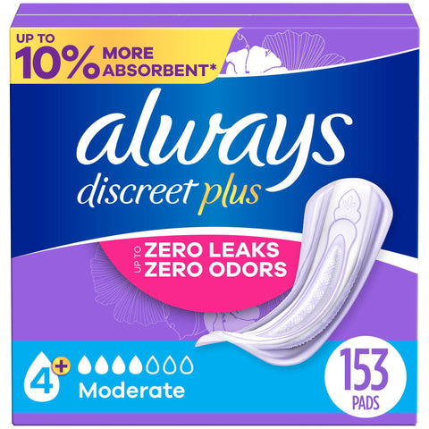 Always Discreet plus Incontinence Pads for Women, Moderate, (153ct.)