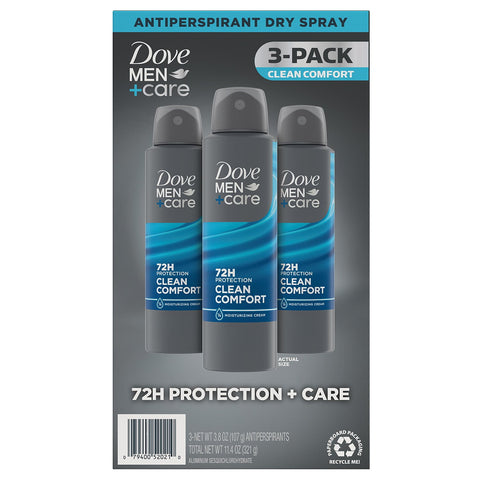 Dove Men's+Care Clean Comfort Antiperspirant Deodorant Dry Spray, (3.8 oz., 3 pk.)