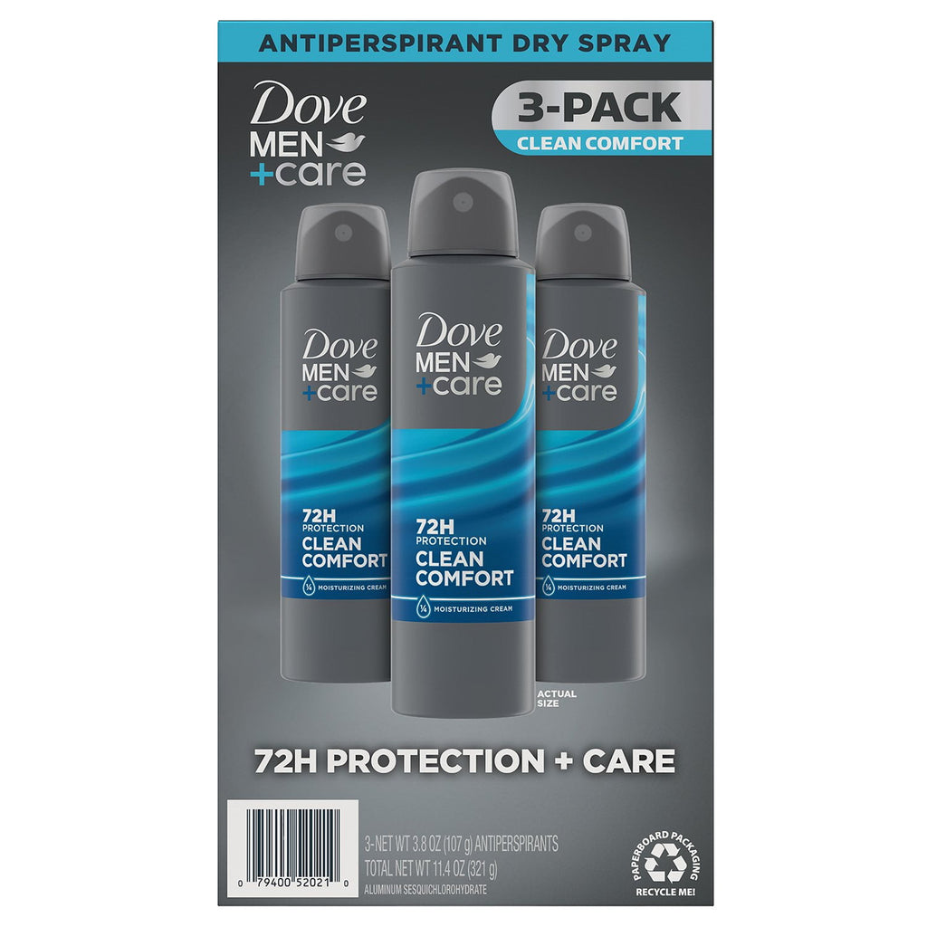 Dove Men's+Care Clean Comfort Antiperspirant Deodorant Dry Spray, (3.8 oz., 3 pk.)
