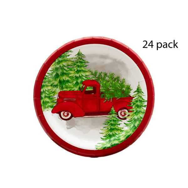 Holiday Time 7" Round Disposable Christmas Plates, Red Truck  (24ct.)