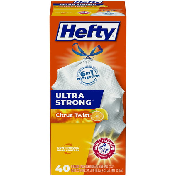 Hefty Ultra Strong Tall Kitchen Trash Bags, Citrus Twist Scent (13Gal., 40ct.)