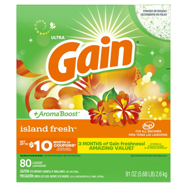 Gain Ultra Powder Laundry Detergent, Island Fresh (91oz., 80lds.)