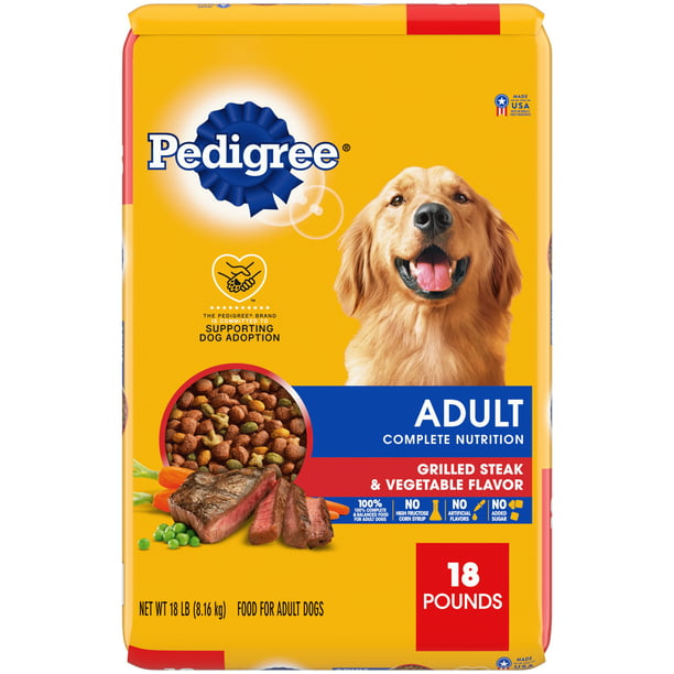 Pedigree Adult Complete Nutrition Dry Dog Food, Grilled Steak & Vegetable Flavor, (18lb.)