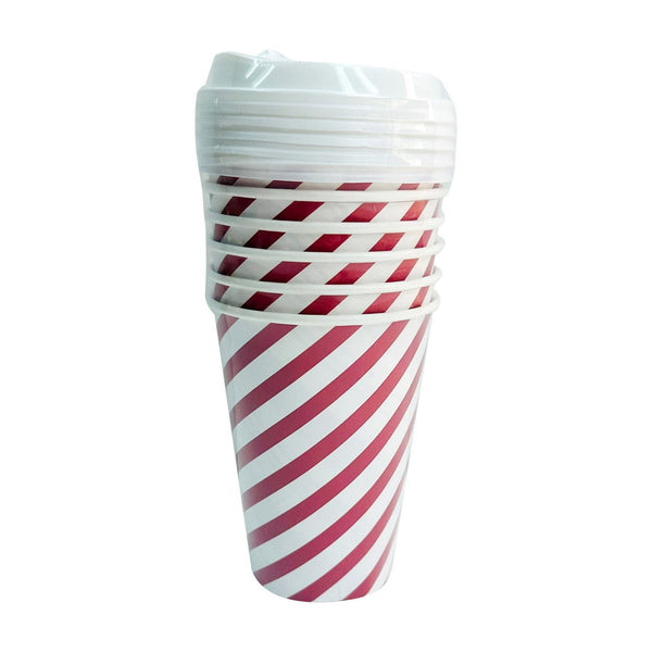 Holiday Time Christmas Disposable Paper Hot Cups w/Lids, Red & White Stripes  (6ct.)