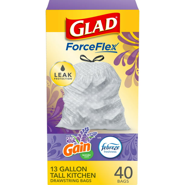 Glad ForceFlex Tall Kitchen Trash Bags, Gain Lavender w/Febreze (13Gal., 40ct.)