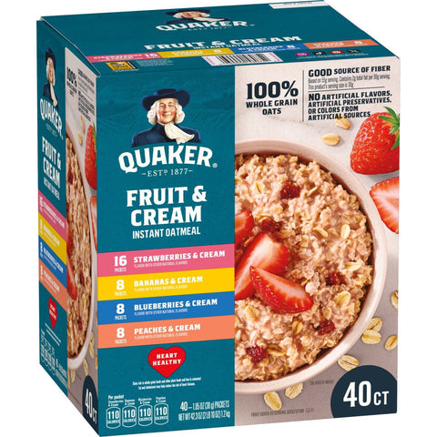 Quaker Instant Oatmeal Fruit & Cream, Variety Pack (40 pk.)