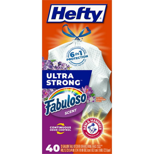 Hefty Ultra Strong Tall Kitchen Trash Bags, Fabuloso Scent (13Gal., 40ct.)