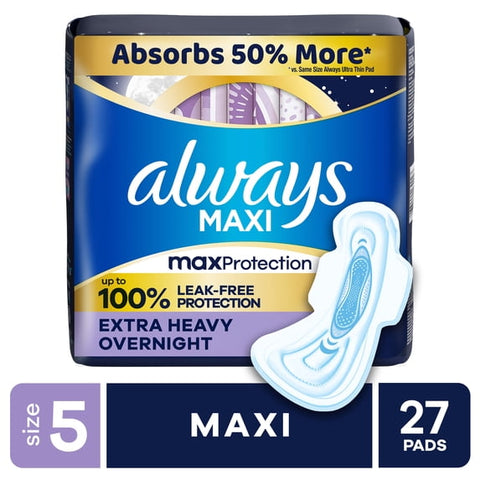 Always Extra-Heavy Overnight Maxi Pads with Flexi-Wings, Size 5 (27ct.)