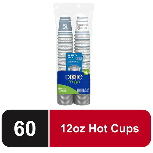 Dixie To Go Hot/Cold Paper Cups w/Lids, (12oz.,60ct.)