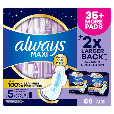 Always Extra-Heavy Overnight Maxi Pads with Flexi-Wings, (66ct.)