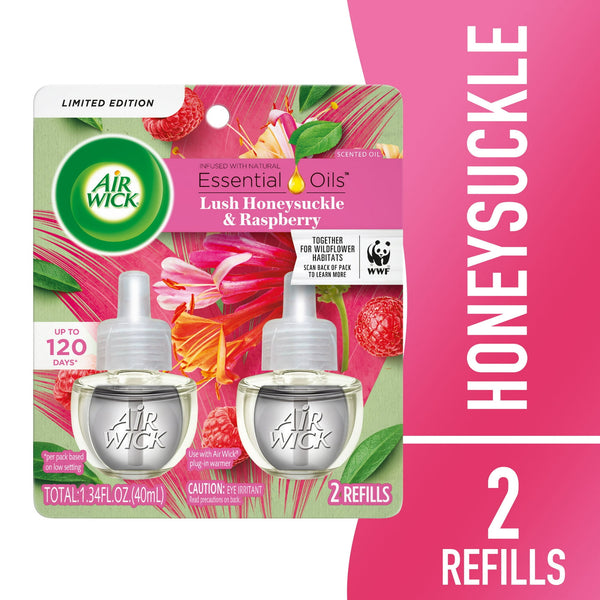 Air Wick Scented Oil Refills, Lush Honeysuckle and Raspberry, (2ct., 0.67oz)