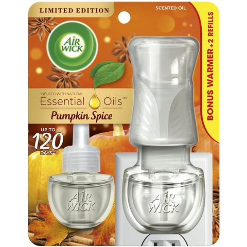 Air Wick Plug in Scented Oil Starter Kit (Warmer, 2 Refills), Pumpkin Spice