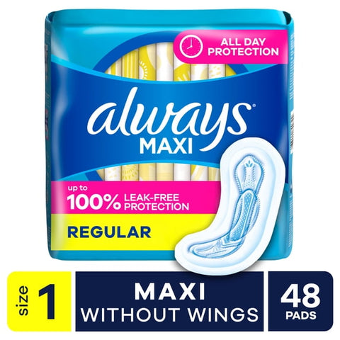 Always Extra-Heavy Overnight Maxi Pads without Flexi-Wings, Size 1 (48ct.)