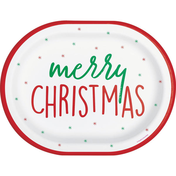 Holiday Time 10" x 12" Oval Disposable Christmas Plates, Red & Green Merry Christmas  (8ct.)