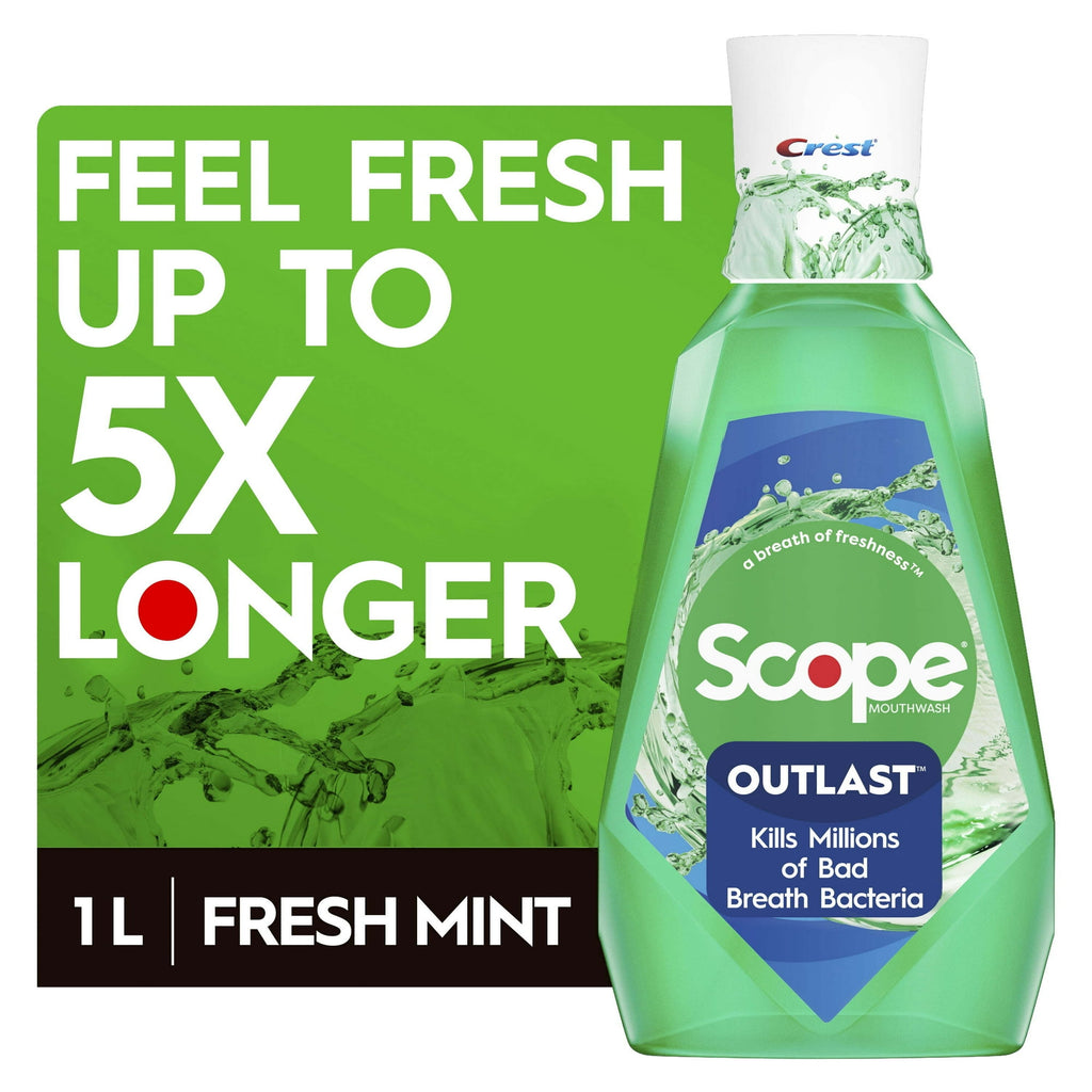 Crest Scope Outlast Mouth Wash, Fresh Mint  (1L.)