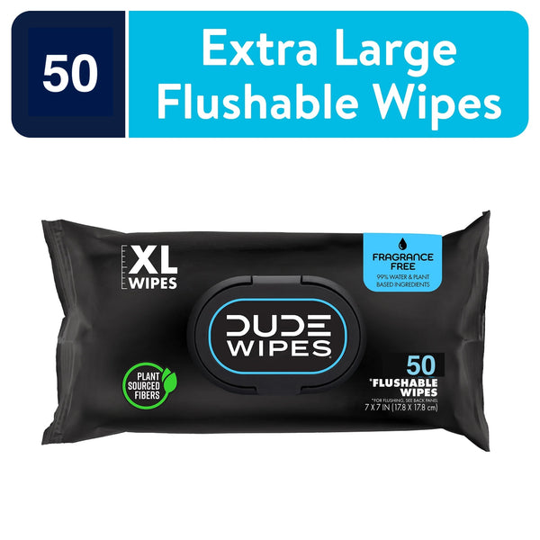 DUDE WIPES XL Flushable Wipes, Fragrance Free, (50ct.)