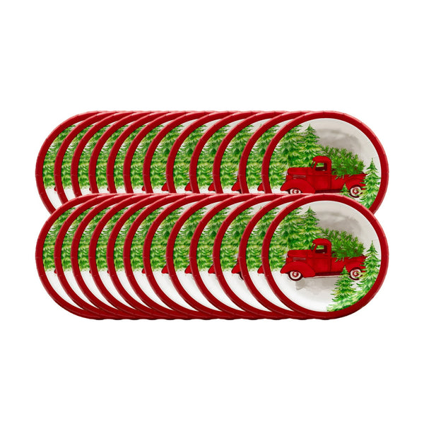 Holiday Time 7" Round Disposable Christmas Plates, Red Truck  (24ct.)