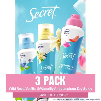 Secret Dry Spray Deodorant, Variety Pack (4.1oz., 3pk.)