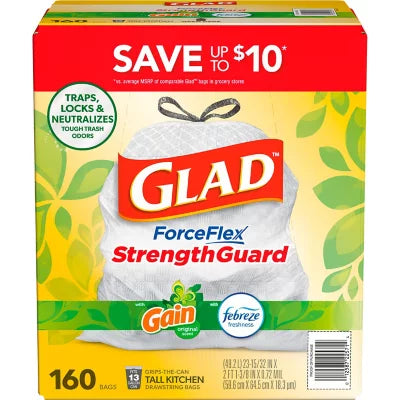 Glad ForceFlex 13-Gal. Kitchen Bags, Gain + Febreze (160ct.)