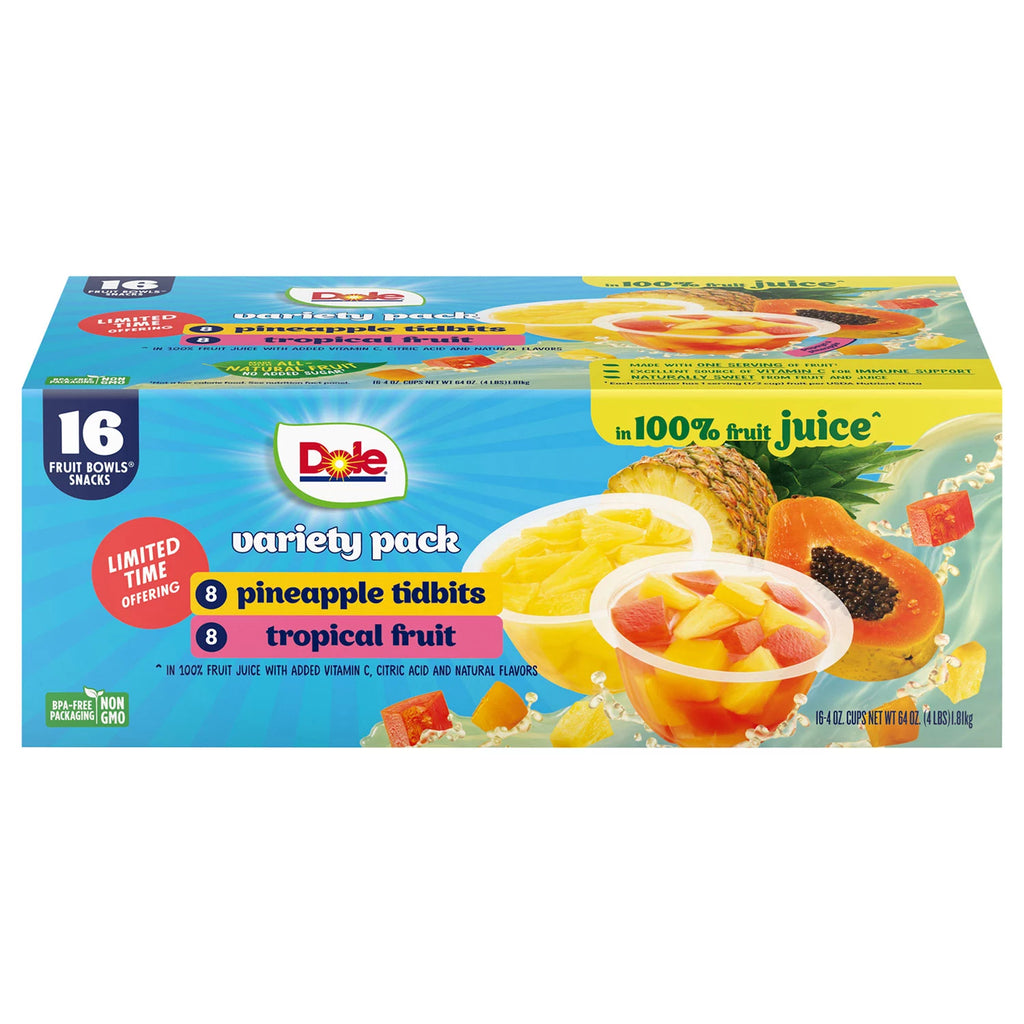 Dole Pineapple Tidbits and Tropical Fruit,  (4 oz., 16ct.)