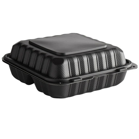 Plastic Hinged Food Container 3-Compartment, 8x8” (150ct.)