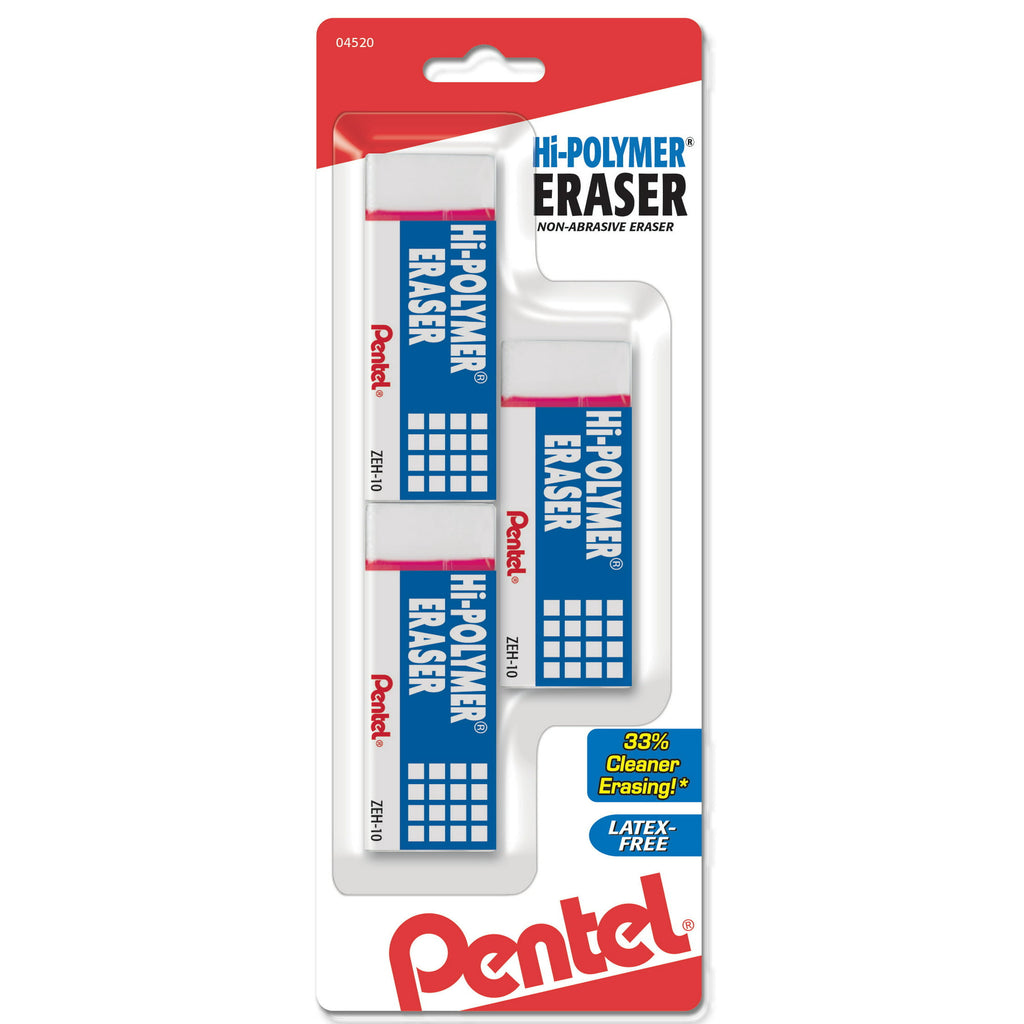 Pentel Hi-Polymer Block Eraser, White, (3ct.)