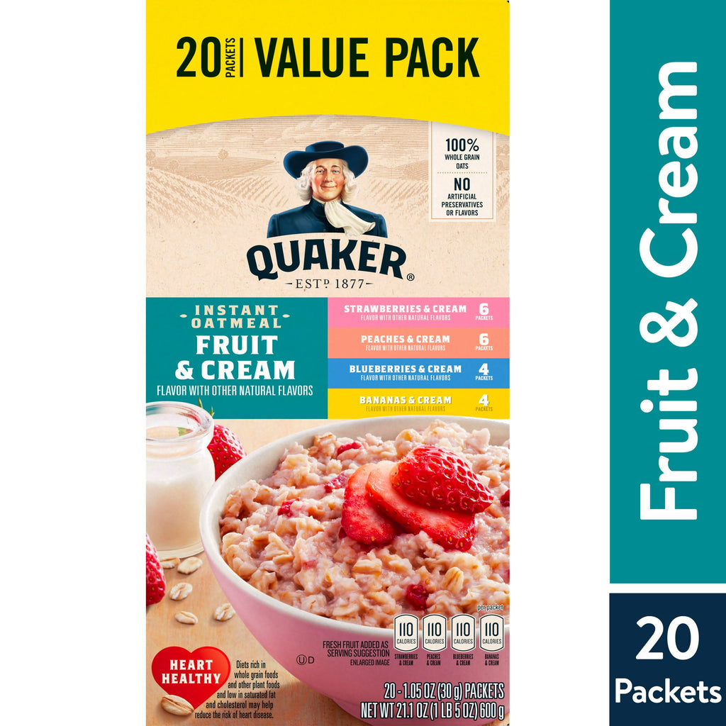 Quaker Instant Oatmeal Fruit & Cream, Variety Pack (20pk.)