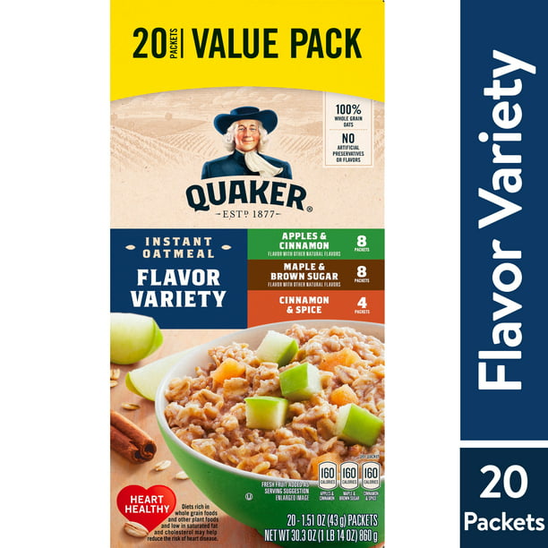 Quaker Instant Oatmeal Flavor Variety, Variety Pack (20pk.)