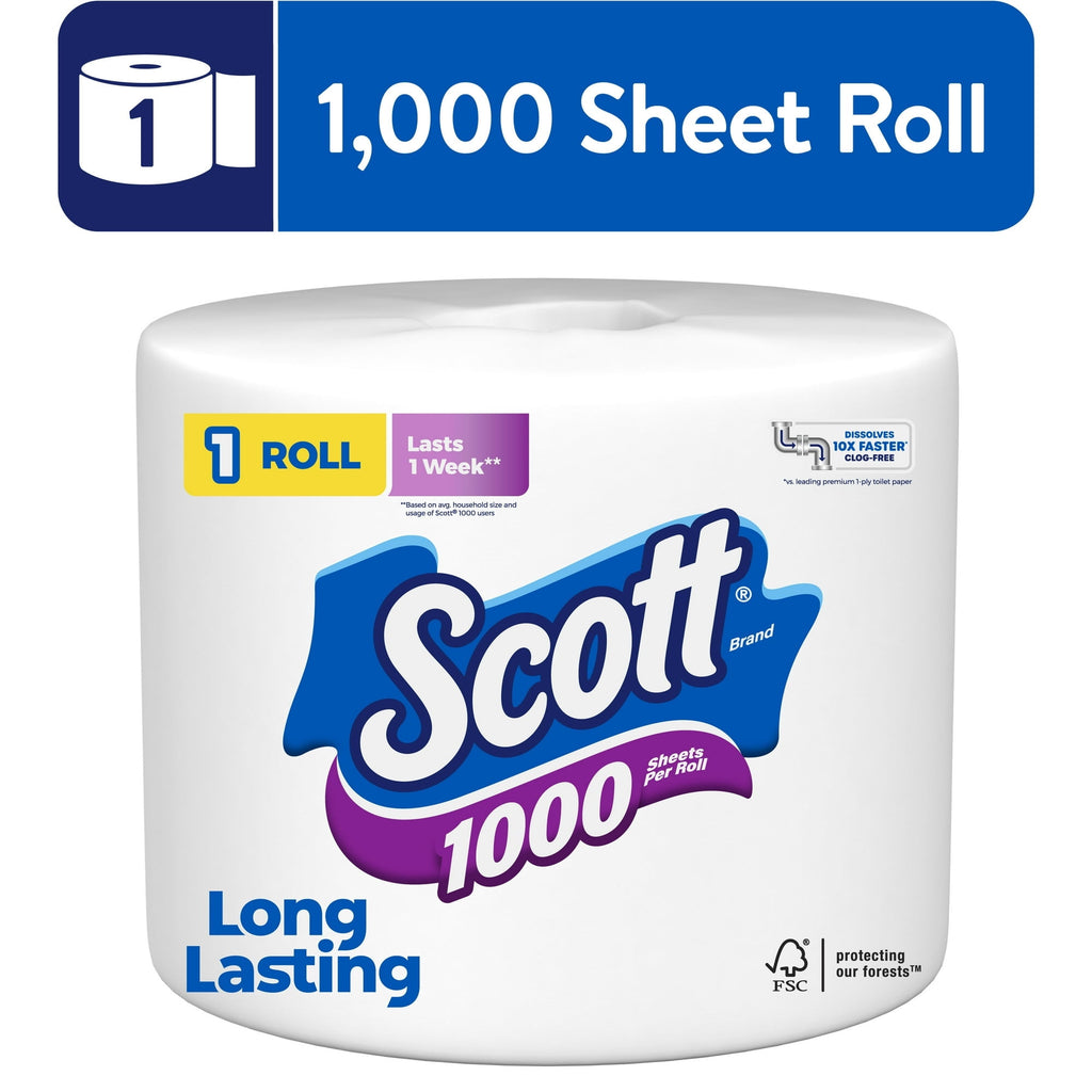 Scott 1000 1-Ply Toilet Paper, (1 Roll)