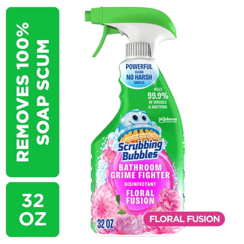 Scrubbing Bubbles Disinfectant Bathroom Grime Fighter Spray, Floral Fusion, (32fl.oz.)