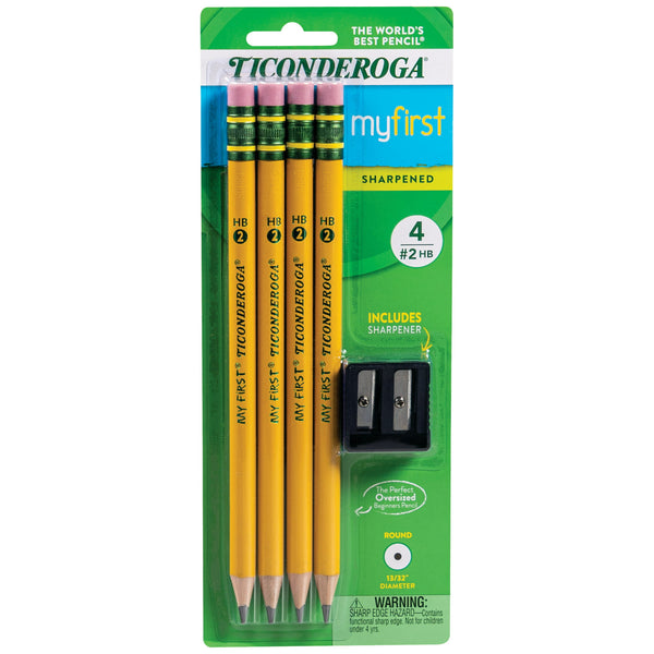 Ticonderoga My First Beginner Pencils w/Bonus Sharpener, Sharpened #2 Lead, (4ct.)