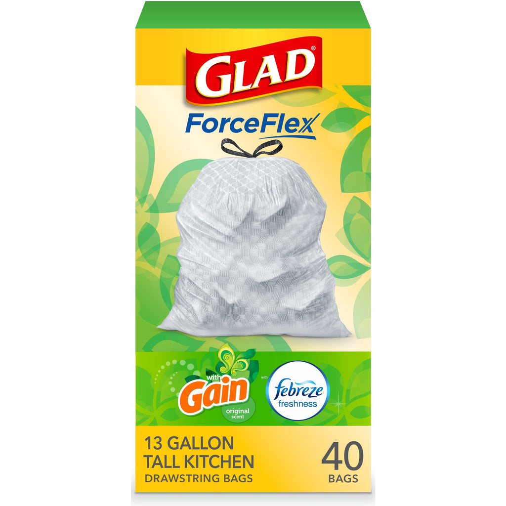 Glad ForceFlex Tall Kitchen Trash Bags, Gain Original Scent (13Gal., 40ct.)