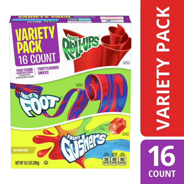 Betty Crocker Variety Pk, Fruit Roll-Ups, Fruit by the Foot & Fruit Gushers (16ct.)
