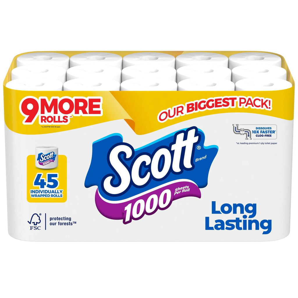 Scott 1100 1-Ply Toilet Paper (1000 sheets/roll, 45 rolls)