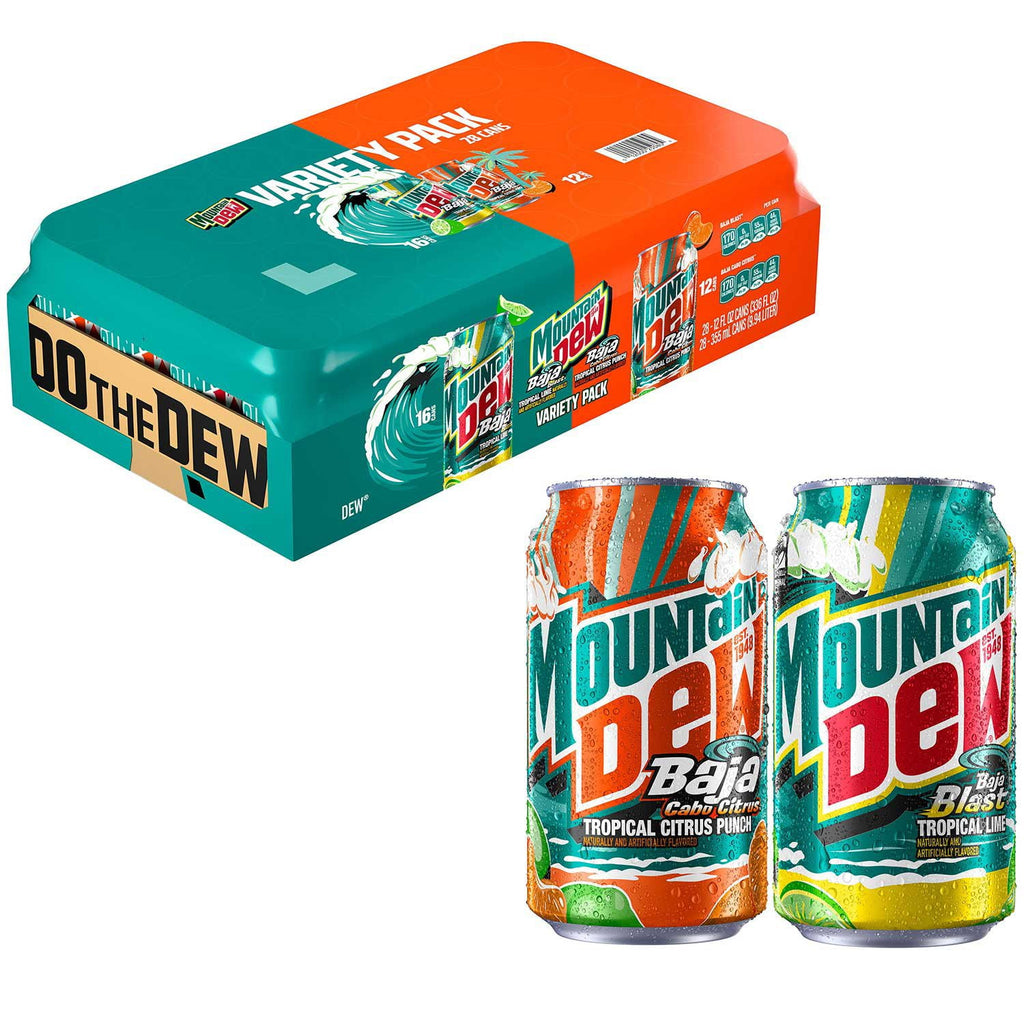 Mountain Dew Baja Blast and Cabo Citrus Variety pack, (12 fl. oz., 28pk.)