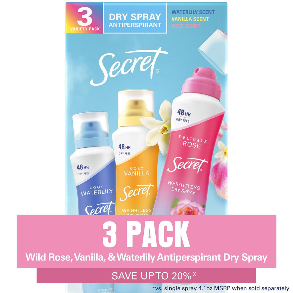 Secret Dry Spray Deodorant, Variety Pack (4.1oz., 3pk.)