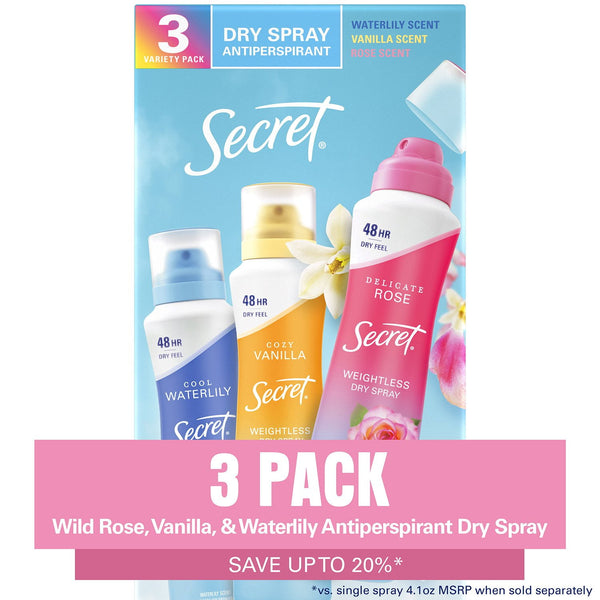 Secret Dry Spray Deodorant, Variety Pack (4.1oz., 3pk.)