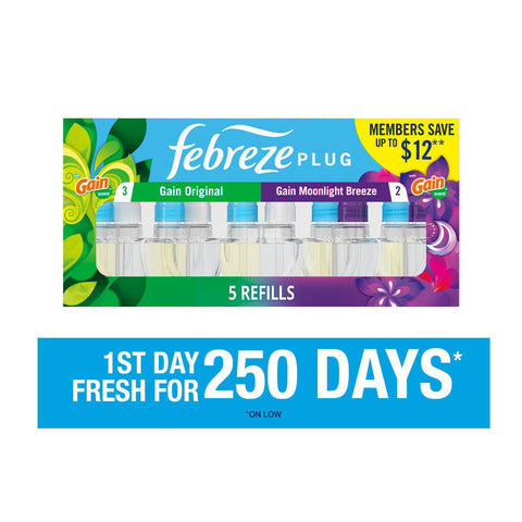 Febreze Plug In Air Freshener Scented Oil Refill, Gain (5ct.)