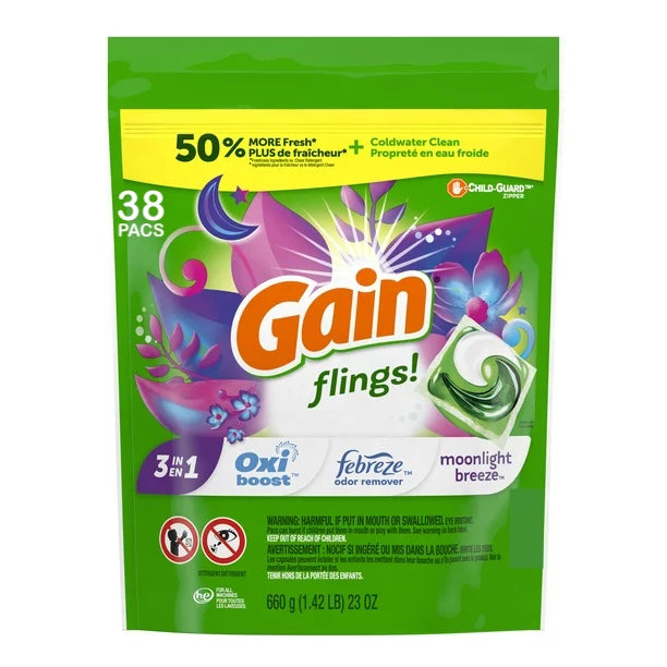 Gain flings! +AromaBoost Laundry Detergent Pacs, Moonlight Breeze (38ct.)