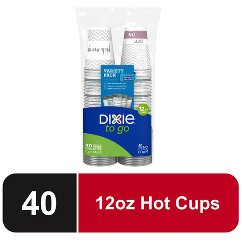 Dixie To Go Hot Paper Cups w/Lids, (12oz.,40ct.)