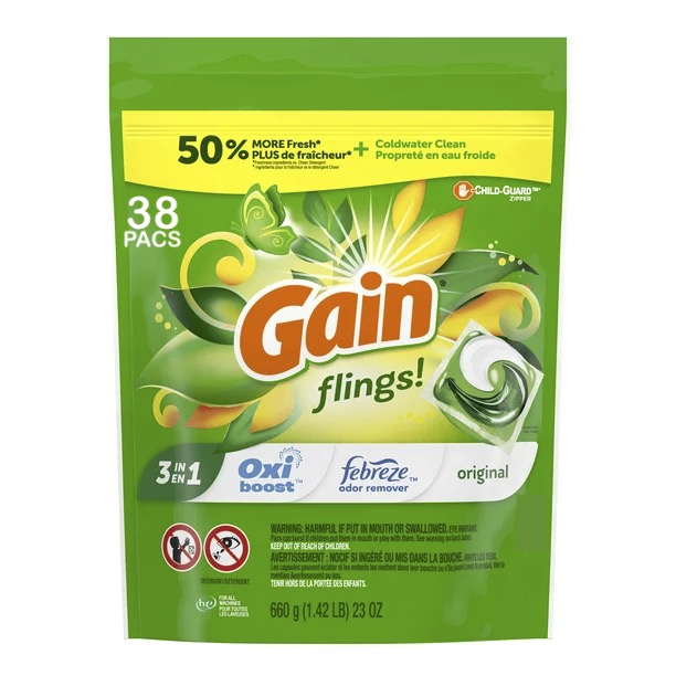 Gain flings! +AromaBoost Laundry Detergent Pacs, Original (38ct.)