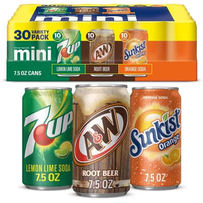 7UP, A&W Root Beer and Sunkist Mini Variety Cans (7.5 oz., 30pk.)