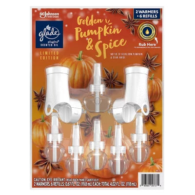 Glade PlugIns 2 Warmers + 6 Refills, Golden Pumpkin & Spice (Limited Edition)