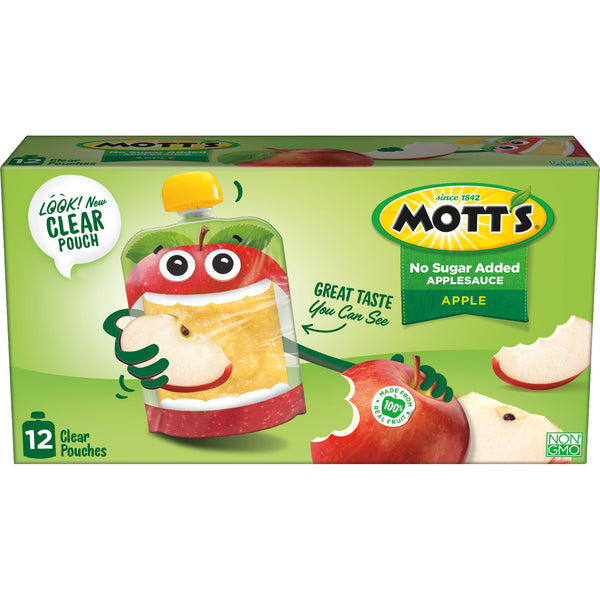 Mott's Applesauce Pouches, Apple, No Sugar Added (12ct., 3.2oz)
