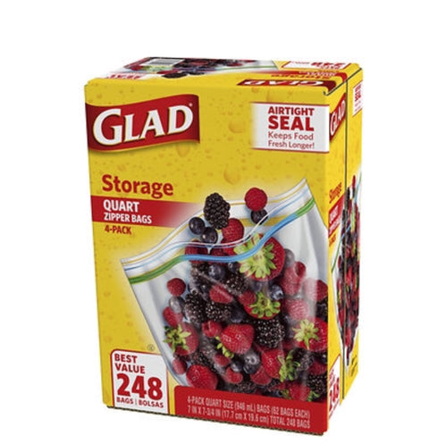 Glad Storage 1-Qt. Plastic Zipper Bags, Clear Blue (4 pk./62 ct.)