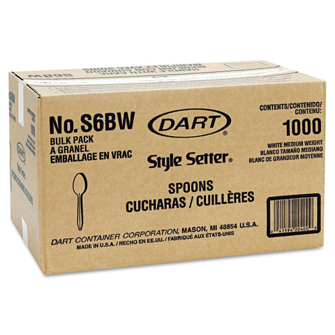 Dart S6BW Medium Weight Polypropylene Spoons, White (1,000/cs)