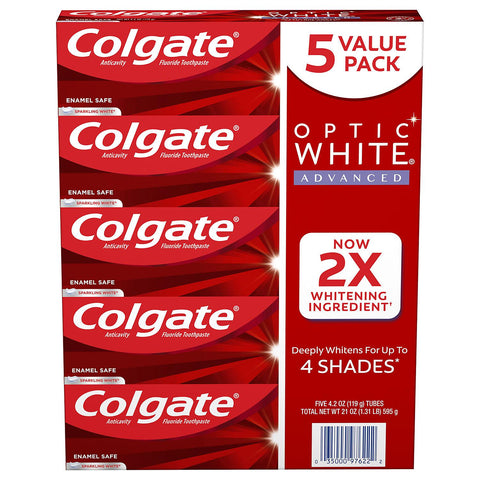 Colgate Optic White Advanced Teeth Whitening Toothpaste, Sparkling White (4.2 oz., 5 pk.)