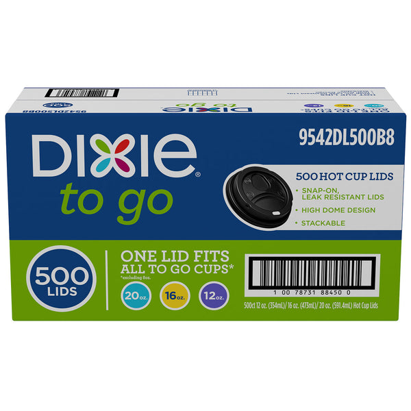 Dixie To Go Domed Hot Cup Plastic Lids, Black (500ct./ 12oz.)