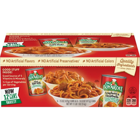 Chef Boyardee Variety Pack, Spaghetti & Meatballs  and Mini Ravioli, (15oz., 12pk.)